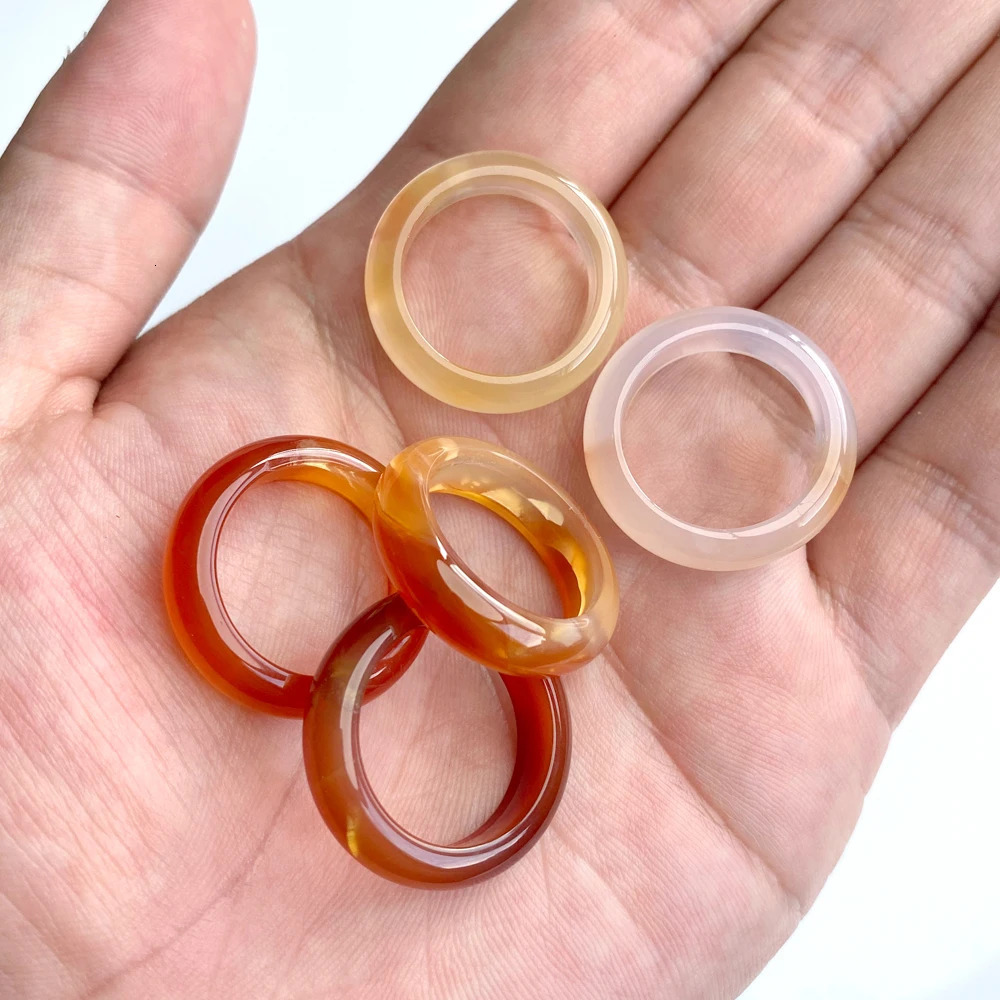 1620mm Natural Stone Round Finger Rings Hematite Tiger Eye Rose Quartzs Ring Yoga Healing Energy for DIY Necklaces 5PCS 250110