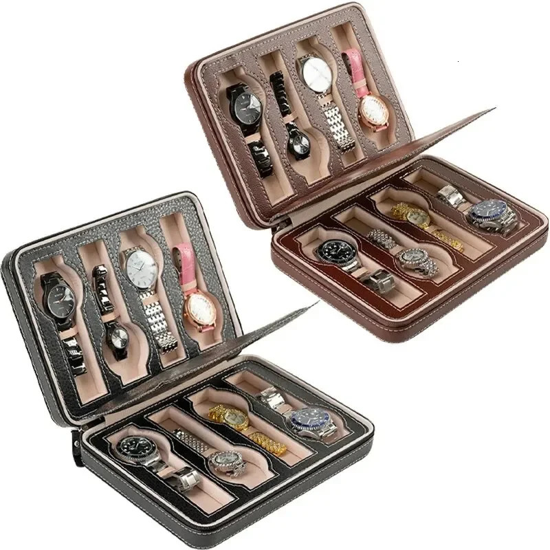 Travel Dustproof Embedded Watch Box Zipper Portable PU Leather Storage Case Watch Display Box For Trips And Gift Storage Bag 250117