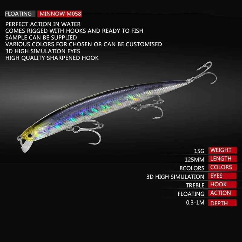 Minnow Fishing Lure For Casting Floating Saltwater 125mm 15g Trout Pike Artificial Swimbait Wobbler Hard Baits Jerkbait Lure M250118