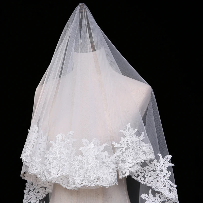 Elegant Two Layers Lace Bridal Veil With Comb Women Wedding Veil White Ivory 250117