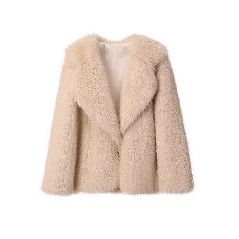 Autumn and Winter New Lapel Fur Coat Womens Artificial Fur Jacket Loose Korean Version Medium Length Jacket Womens Clothing Women Jackets Coat Woman F