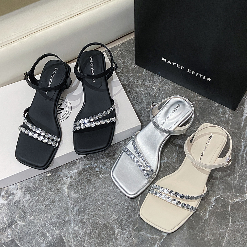 Women Sandals High Heel Fashion Diamond Design Sense Triple Black Beige Silver Free shipping