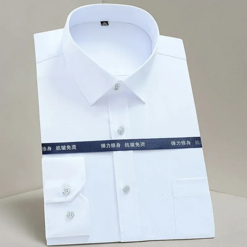 Long Sleeve Shirt Men Style Stretch Fashion Solid Plain Black White Shirt Men Button Down Smart Casual Dress 250118