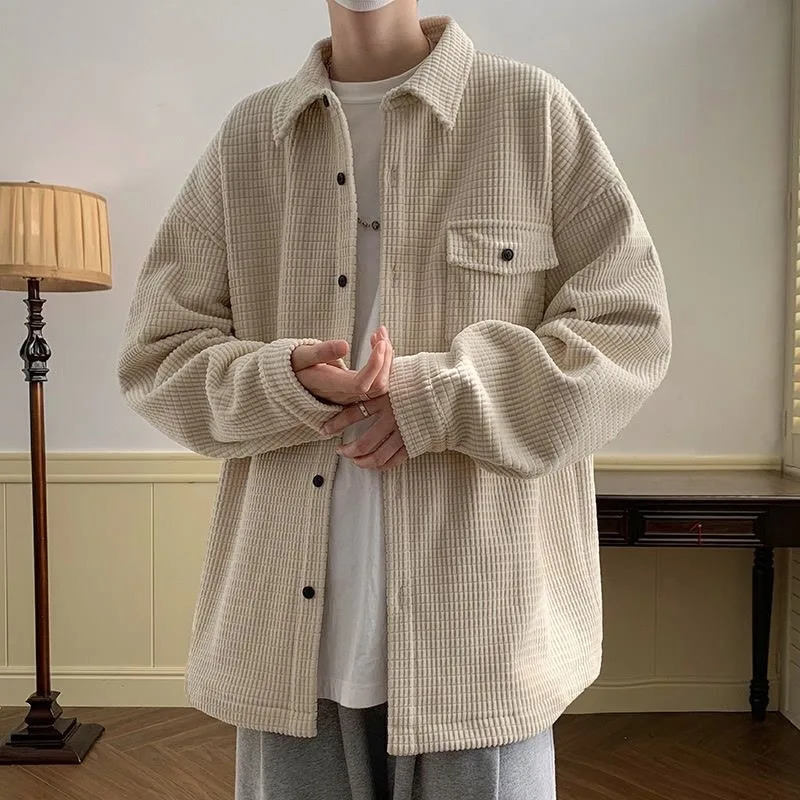 Vintage Corduroy Jakect For Men Autumn Winter Oversize Pokect Windproof Outwear Casual American Men Cargo Shirts 250113