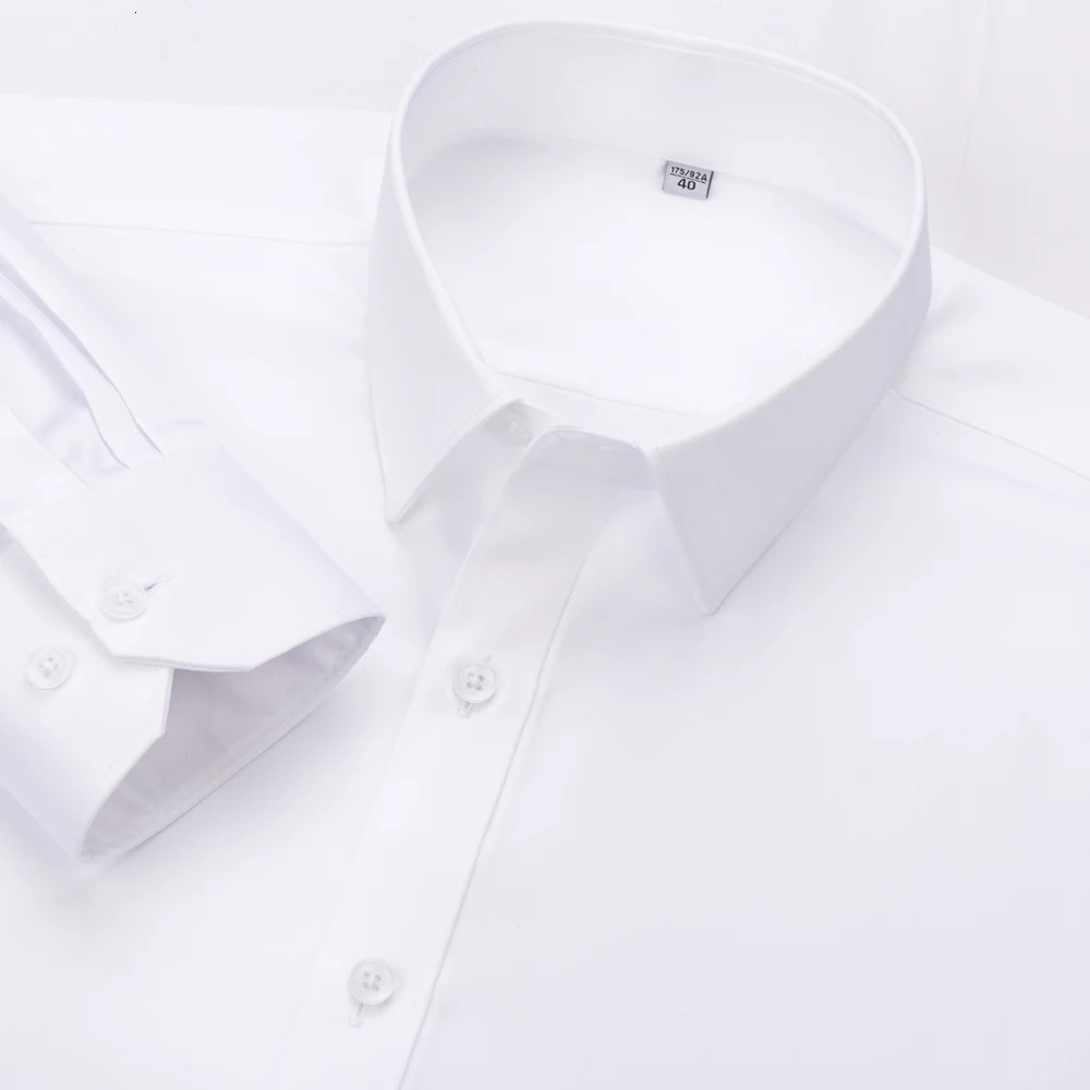 Mens Non Iron Standard-fit Solid Basic Dress Shirt Formal Business Premium 100% Cotton Male Long Sleeve Work Office Shirts 250118