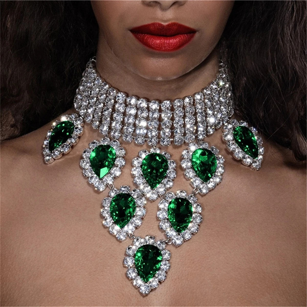 collar chain fashionable and multi row bridal wedding bead rhinestone pendant necklace 250109