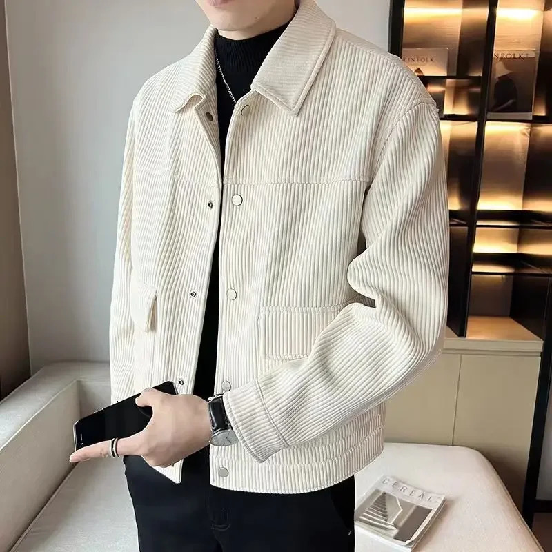 2024 Spring and Autumn Fashion Simple Oversized Polo Pocket Long Sleeve Solid Color Premium Corduroy Mens Jacket Coat 250113