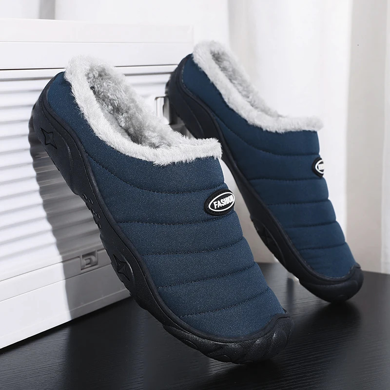 Men Warm Cotton Slippers Winter Home Plush Shoes Waterproof Couple Thick Sole Warm Fur Slides Outdoor BareFoot Casual Shoes250114bj