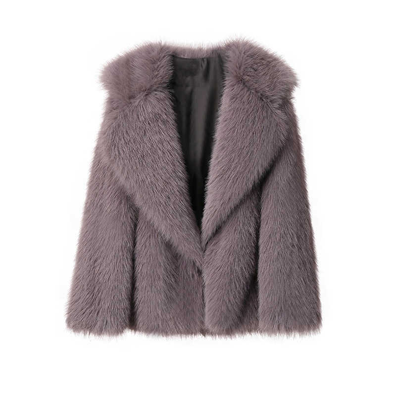 Autumn and Winter New Lapel Fur Coat Womens Artificial Fur Jacket Loose Korean Version Medium Length Jacket Womens Clothing Women Jackets Coat Woman F
