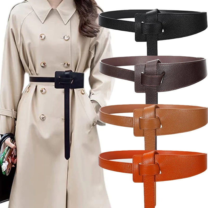 Women Belts High Quality Knot PU Leather Long Cummerbunds Coat Ceinture Ladies Dress Waistband Belt Clothes Decoration 250114