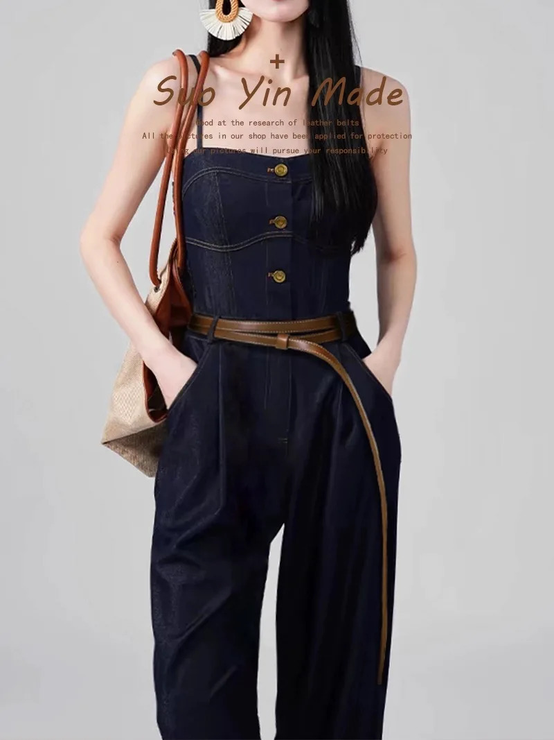 Womens leather thin belt womens double loop knotted small belt womens Versatile decorative leather waist chain 250110