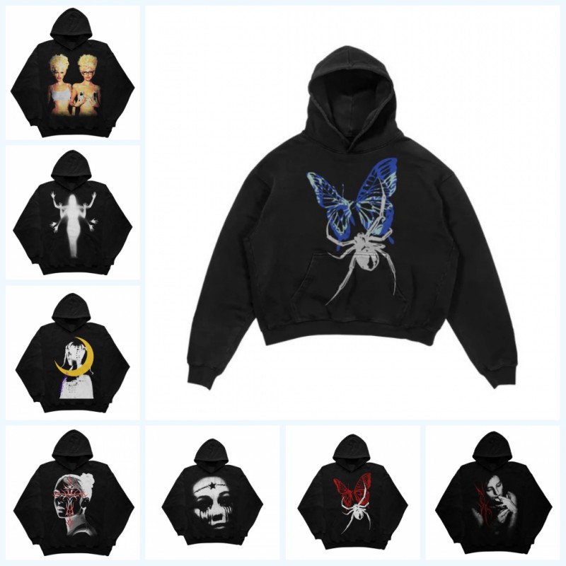 Woman Hoodies Y2K Harajuku Spider Butterfly printed letters Pullover Sweatshirts Large size man Hoodie cardigan Sport Letter Sweatshirt Casual Clothing