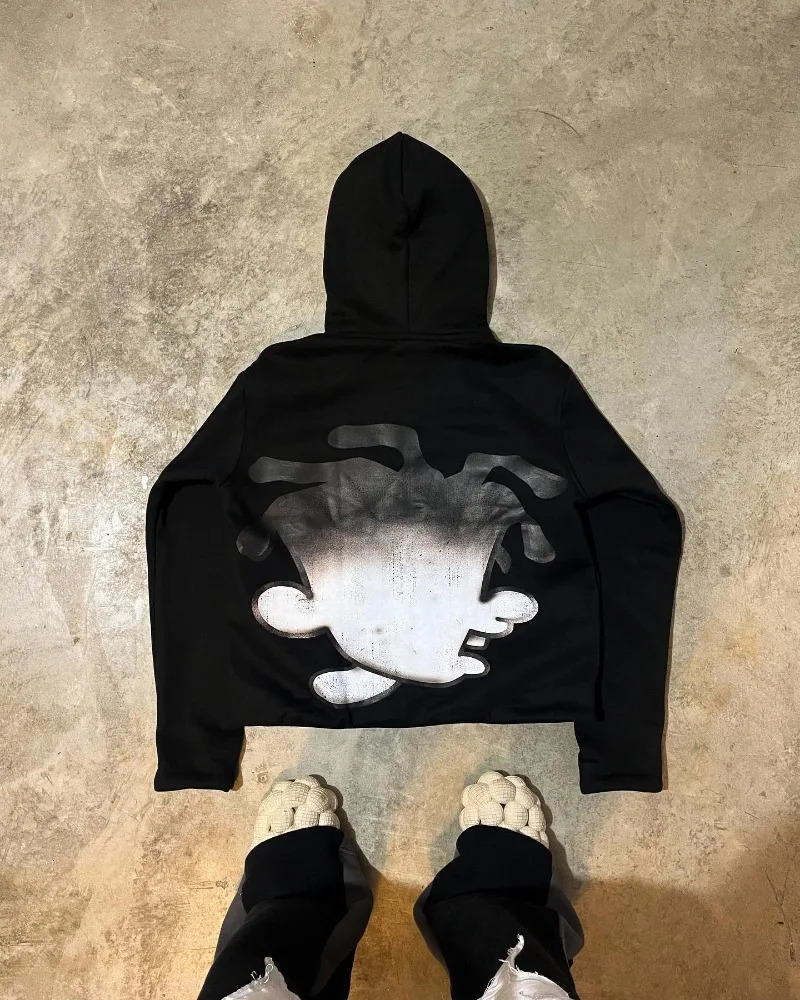 American Harajuku fashion cartoon letter print hoodie male y2k Goth punk couple Street trend casual loose oversized sweatshirt 250109