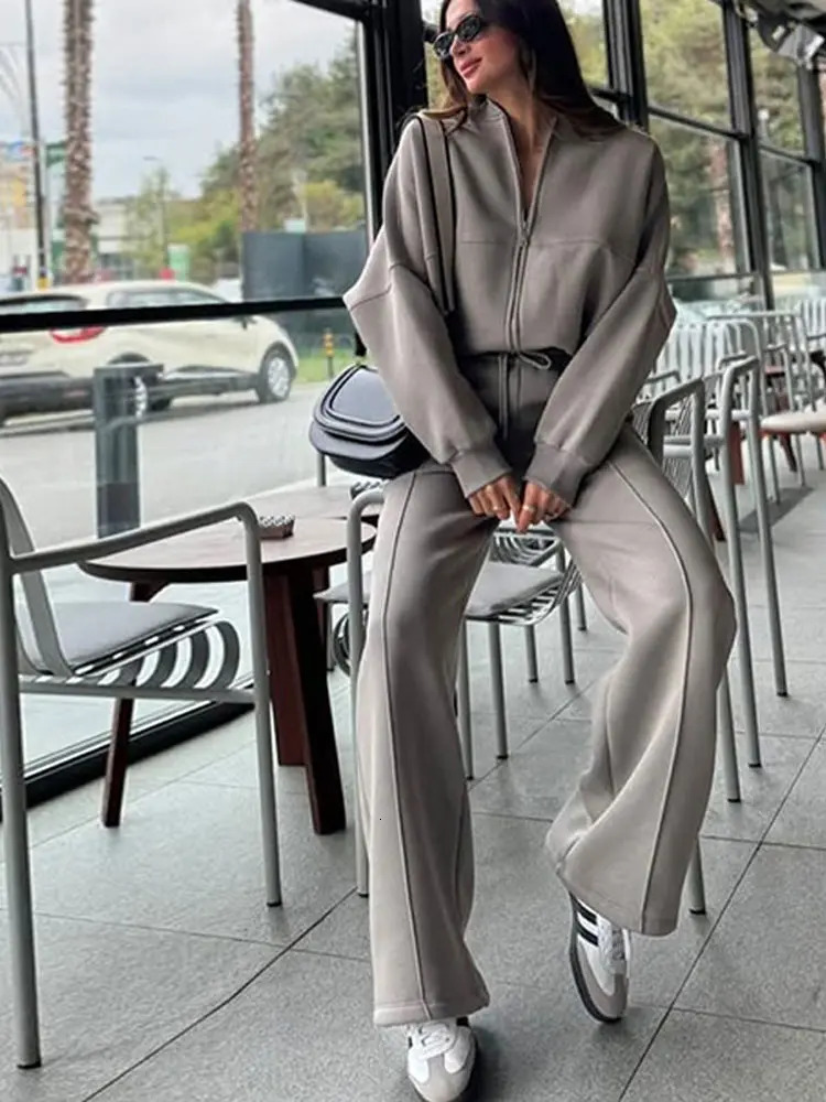 Retro Tracksuit Suits Womens 2-piece Sets Casual Zipper Jacket High-waisted Pants Set Female Spring Outdoor Chic Outfits 250107