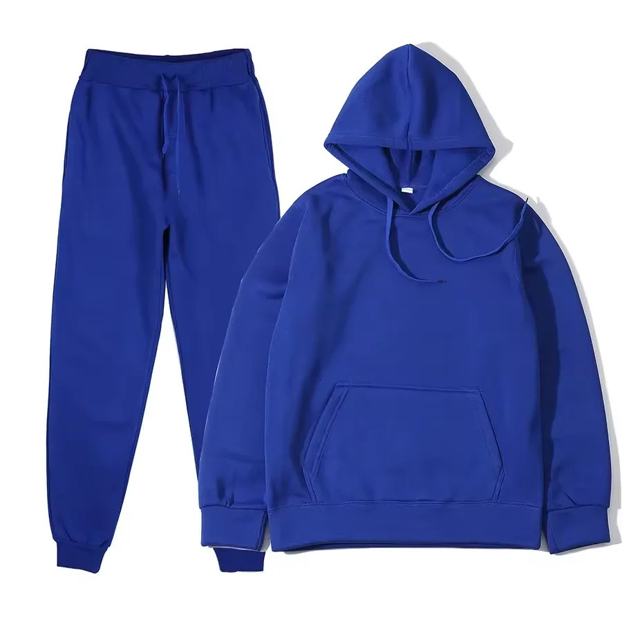 autumn and winter velvet warm hooded sweatpants mens and womens two-piece set solid color loose sports jogging set 250117