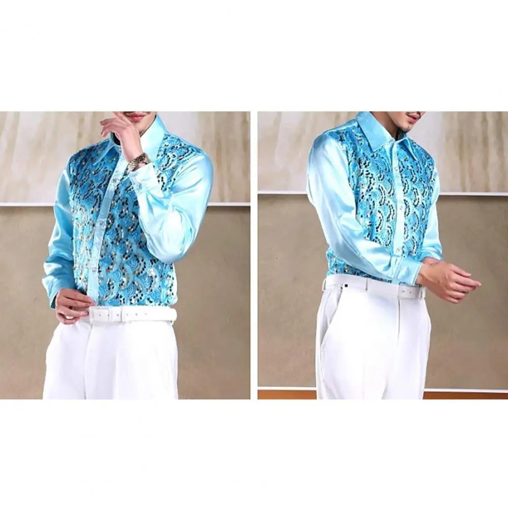 Formal casual shirt top mens sequin performance shirt wedding stage formal casual wear long sleeved single breasted 250110