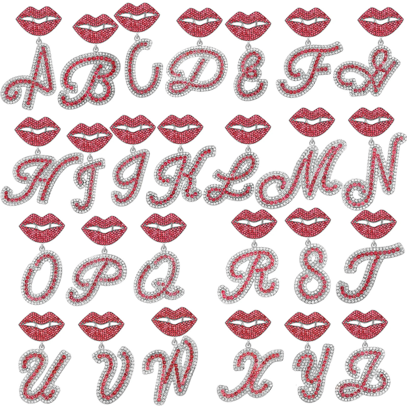 Fashion Pink Cuban Chain Miniature Water Diamond Shop Mouth Curved Letter Pendant Necklace 14mm Prong Cuban Necklace Jewelry Gift 250109