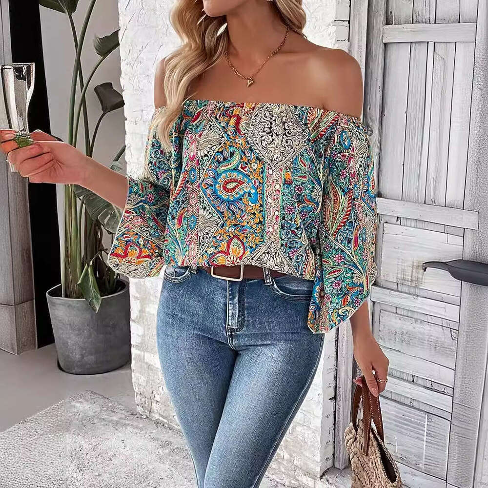 European and American summer women's retro ethnic style Paisley print short sleeved top with versatile temperament, new trendy clothing ins