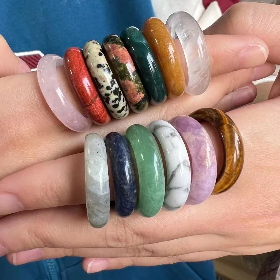 1510pc 6mm Unisex Natural Stone Rose Pink Quartz Rings Amethysts Lapis Crystal Obsidian Finger Ring Party Wedding Size 1720 250110