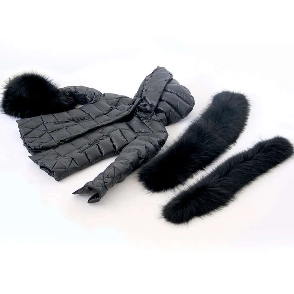 Jaxmonoy Winter Coat With Hood For Women Long Black Parka Real Raccoon Fur Collar And Cuffs Ladies White Duck Down Jackets