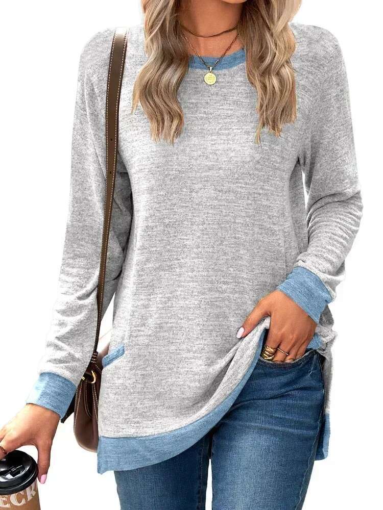 Women's Long Sleeved Designer T-shirt With Solid Color Pockets Lightweight Sportswear Casual T-shirt