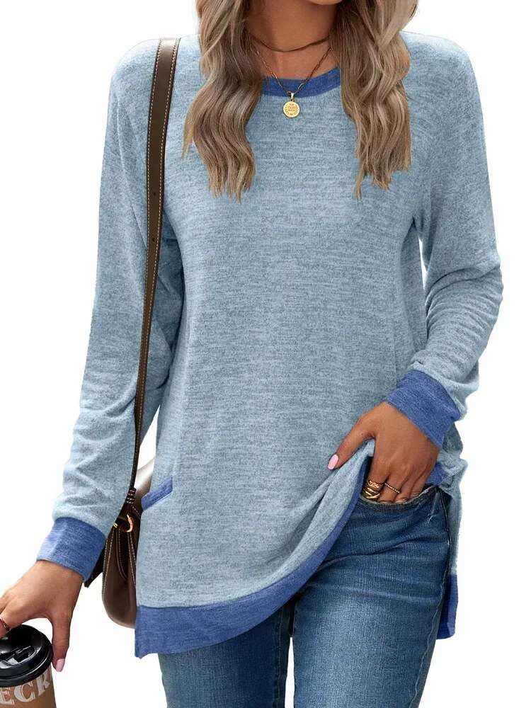 Women's Long Sleeved Designer T-shirt With Solid Color Pockets Lightweight Sportswear Casual T-shirt