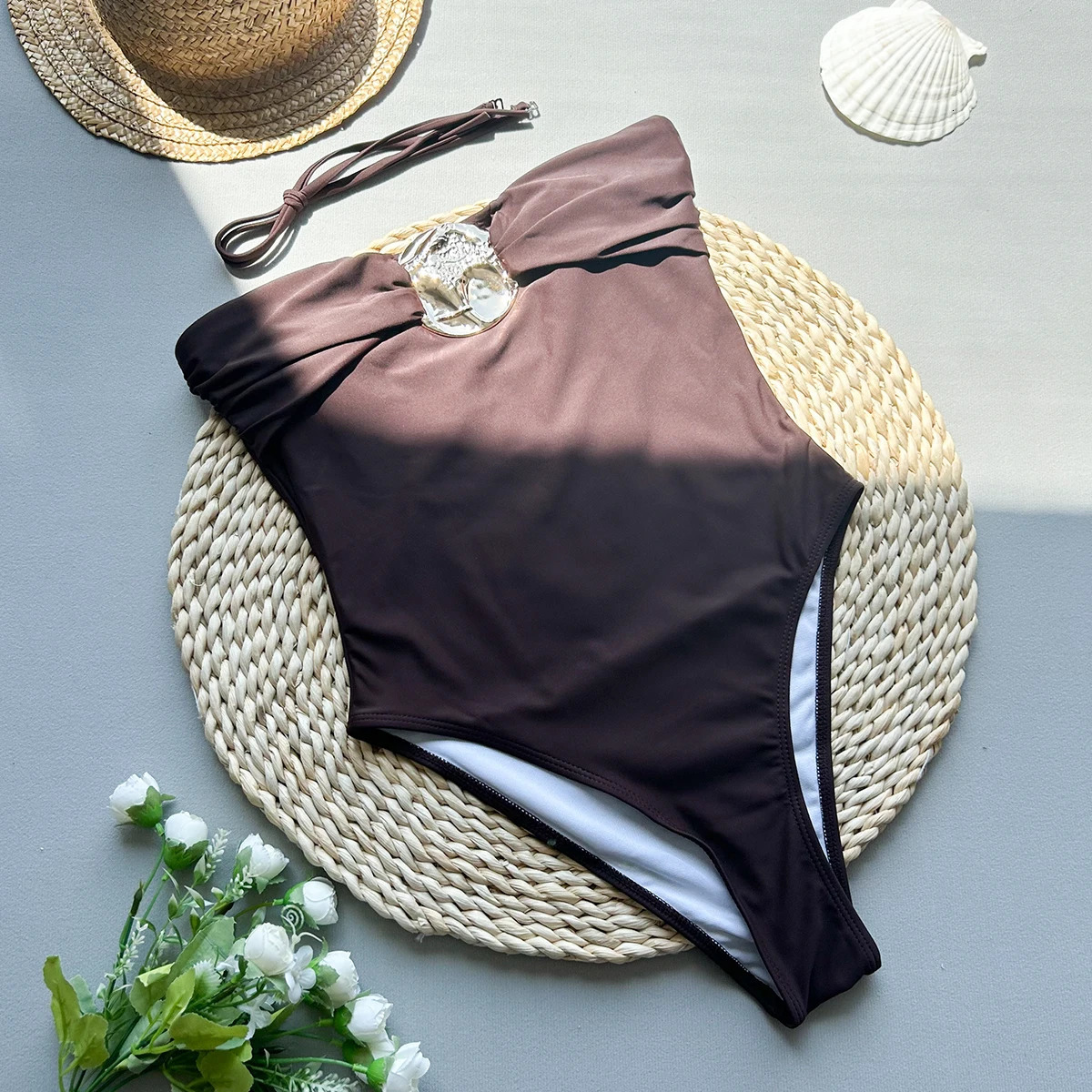 Sexy womens one-piece swimsuit womens swimsuit Bandeau Monokini swimsuit beach wear high waisted swimsuit 250117