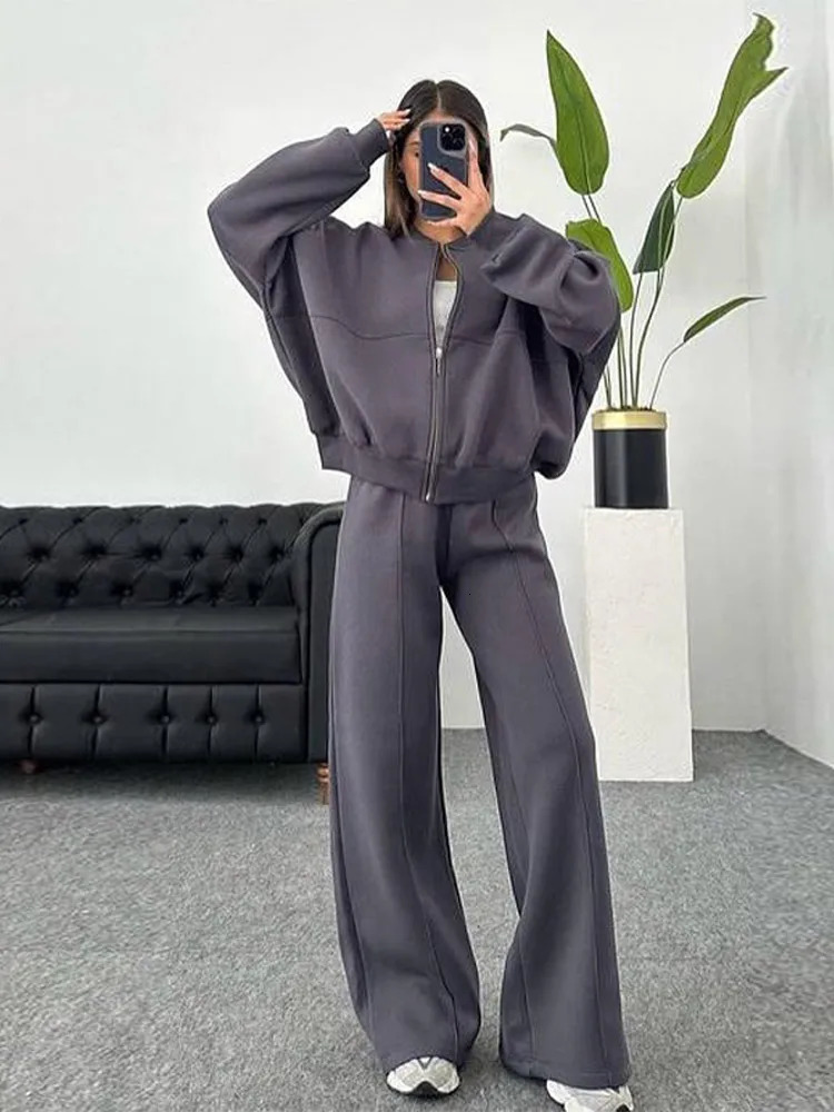 Retro Tracksuit Suits Womens 2-piece Sets Casual Zipper Jacket High-waisted Pants Set Female Spring Outdoor Chic Outfits 250107