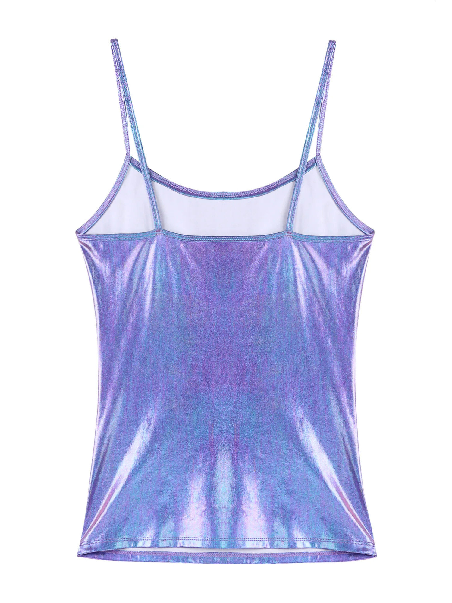 Women Shiny Metallic Yoga Dance Hip Hop Costume Patent Leather Spaghetti Shoulder Straps Sleeveless Vest Top Clubwear Tank Top 250116