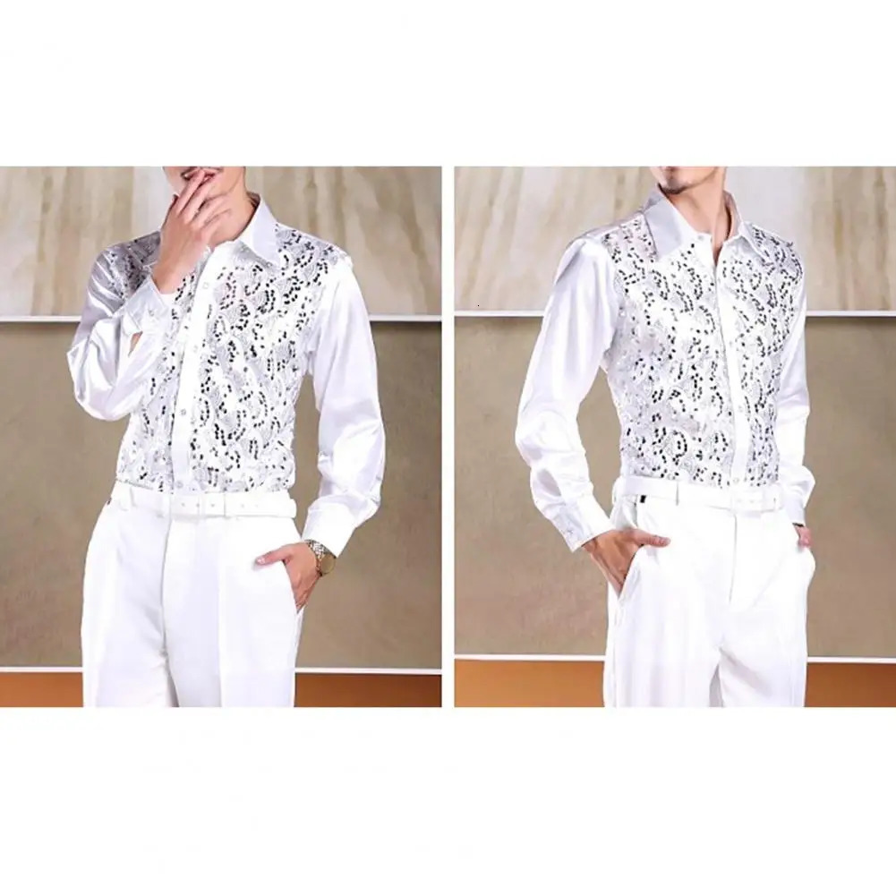 Formal casual shirt top mens sequin performance shirt wedding stage formal casual wear long sleeved single breasted 250110