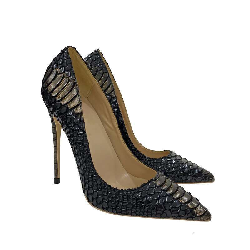 Ke Shang Jia Serpentine Pumps Lady 12cm High Heel Pointed Toe Shallow Sexy Party Fashion 10cm 8cm Black Snake Print Dress Shoe