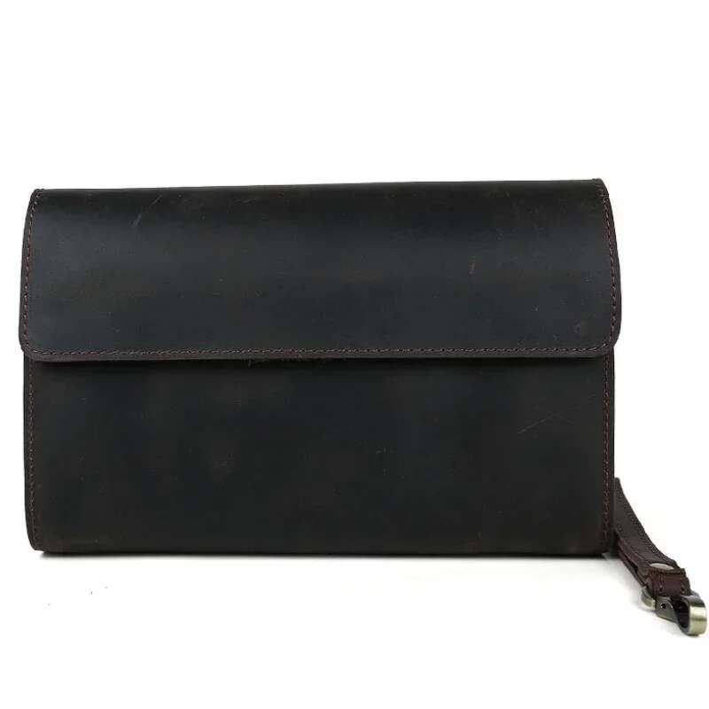 Top Grade Men Genuine Day Clutches For Male Vintage Style Hand Purse Crazy Horse Leather Mens Clutch Big Wallet