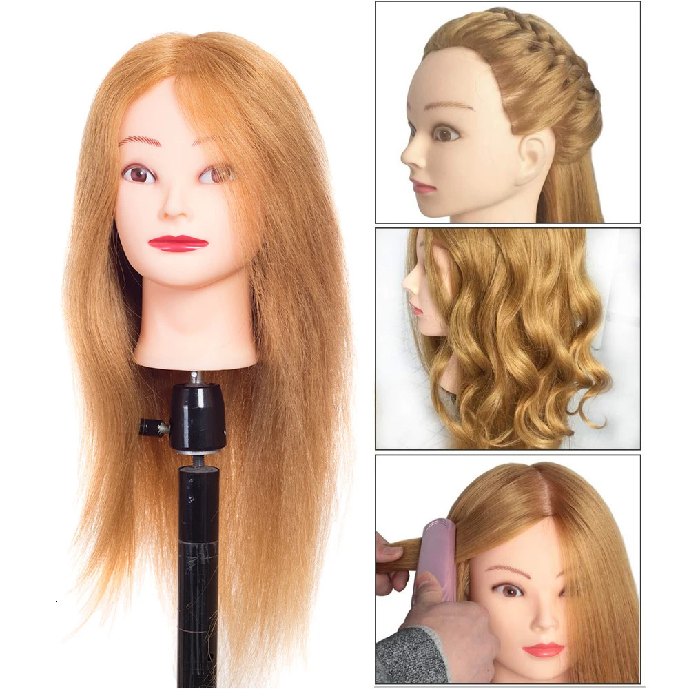 Mannequin Head with Human Hair for Dolls Hairstyles Professional Styling Hairdressing Barber Training Heads 60cm 250114