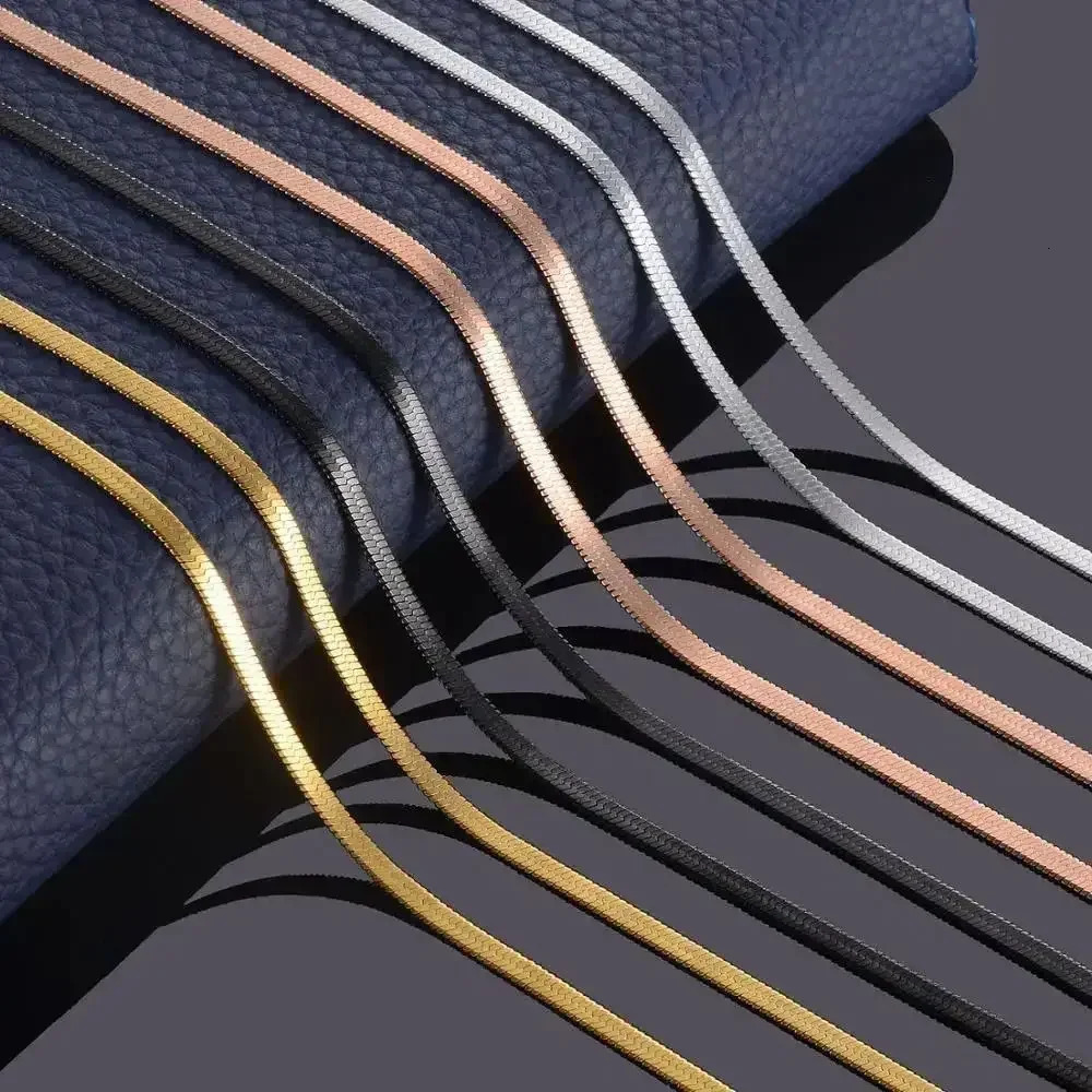 Width m Stainless Steel Flat Necklace Gold Color Waterproof Filmy Snake Chain Men Gift Jewelry Various Length 250114
