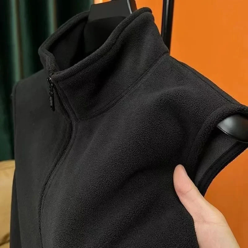 Autumn Winter Polar Fleece Vest Men Windproof Outdoor Warm Sleeveless Double Sided Coat 2024 Plush Stand Collar Casual Waistcoat 250114