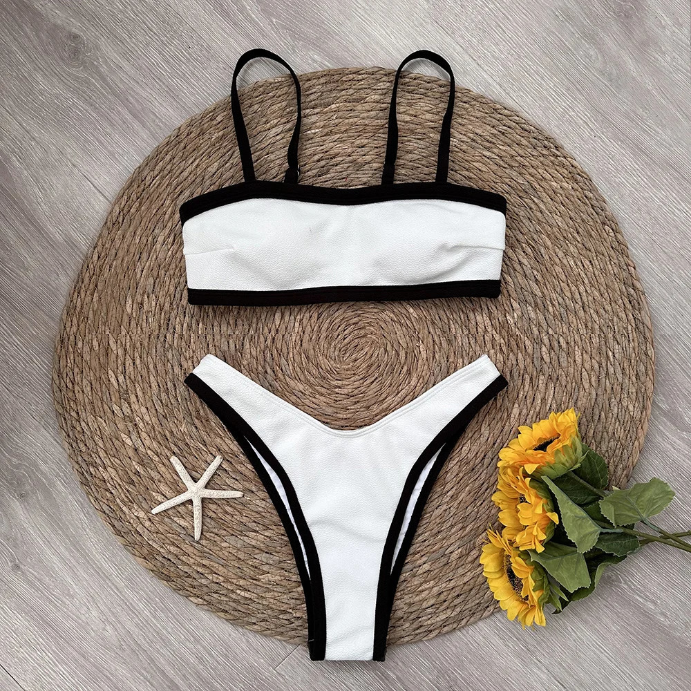 Black White Bikini Sexy Women Swimsuits Female Swimwear Micro Bikini Set Brazilian Biquini Swimming Suit Solid Beachwear 250118