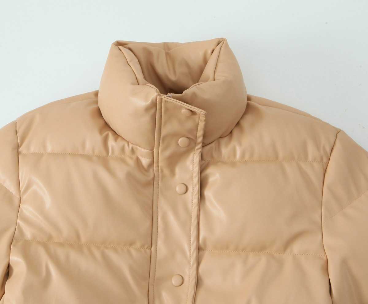 Winter New Style Pu Leather Cotton Coat Womens Standing Collar Short Warm Bread Coat Cotton Coat Locomotive Cool Girl Casual Women Jackets Coat Woman 