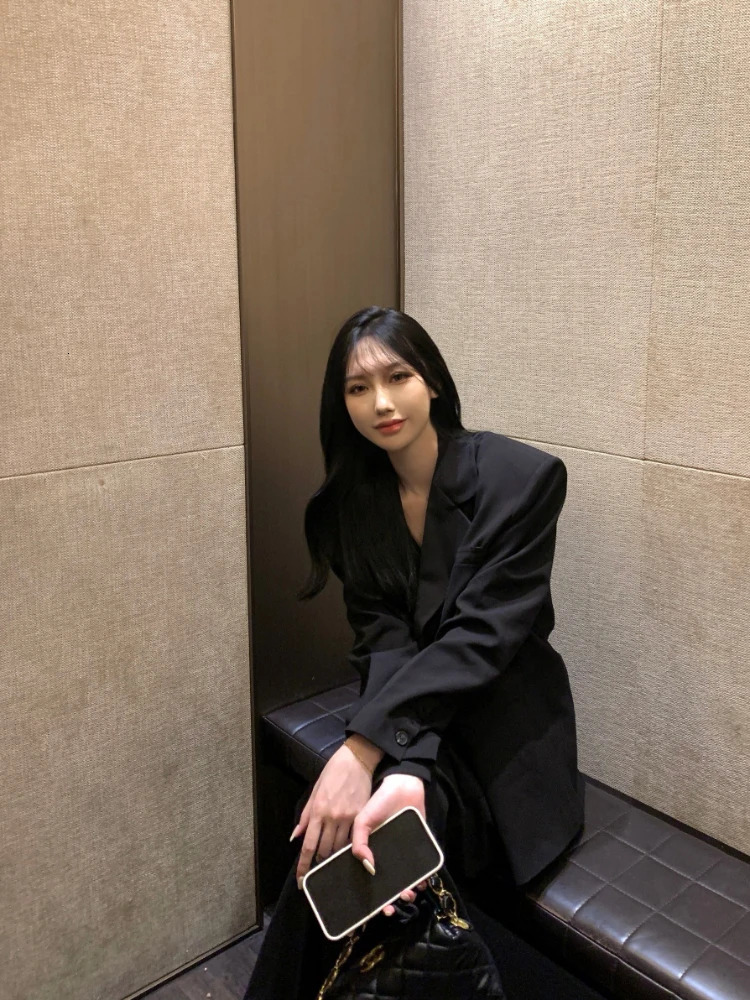 Womens Blazer Suits Skirt Sets Ladies Korean Side Button Suit High Waist Slim Mid-length Fishtail Skirt Blazers 250109