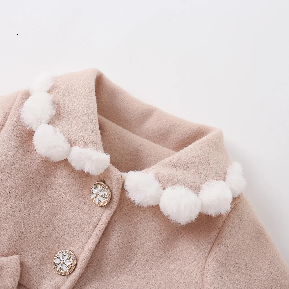 Winter Dresses for Girls Delicate Button Coat Bow Long Sleeve Furry Nizi Sweet Princess Dress Fashion 250117