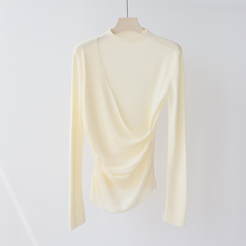 GWT1 Spring and Autumn new fashion short section loose round neck sweater female niche design sense long-sleeved high-waisted thin section of the top 