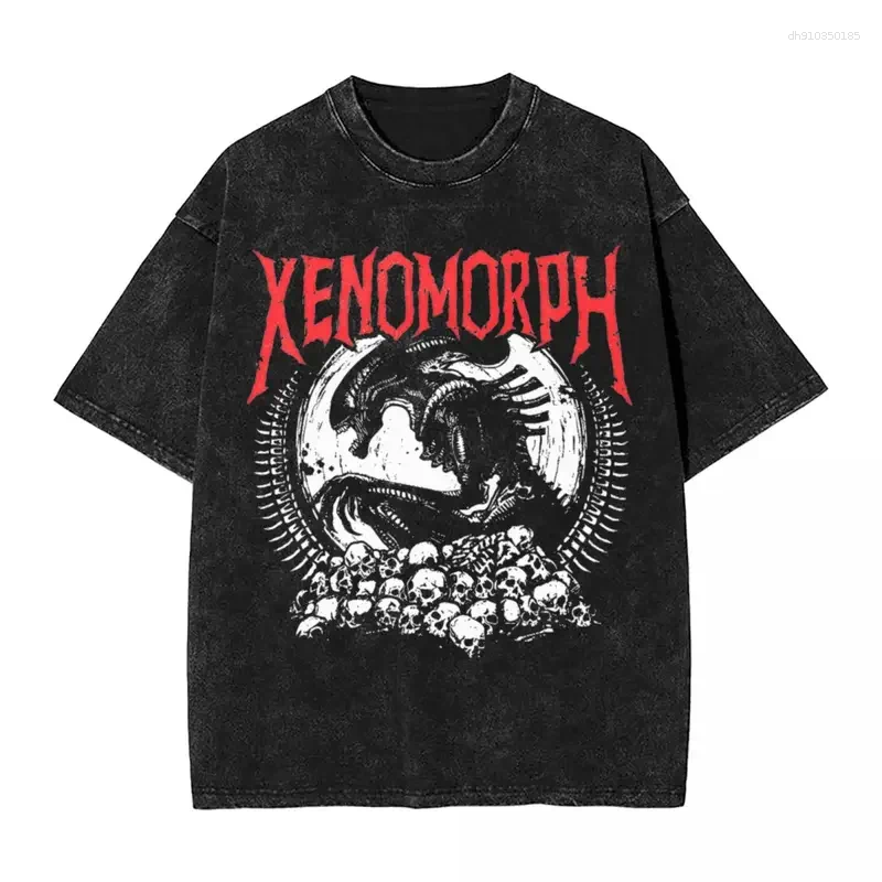 Men's T Shirts Death Metal Xenomorph Alien Romulus Washed Streetwear Hip Hop T-Shirts Tees Men Women Short Sleeve Harajuku Summer