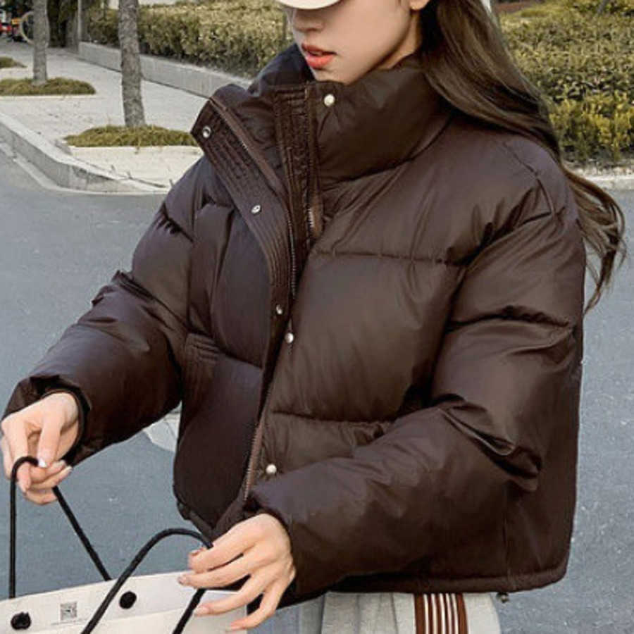 No Wash Pu Leather Stand Collar Short Cotton Jacket for Women Cotton Season Loose New Small Bread Thick Coat Women Jackets Coat Woman Fur 241209