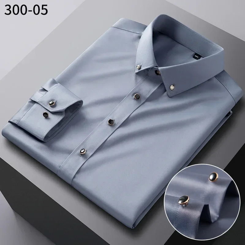 Mens quality shirt long sleeved elastic comfortable and non ironing business shirt Korean slim fit mens clothing 250118