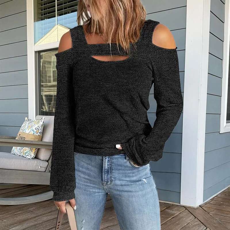 Women's Fashion Strapless Loose Designer T-shirt Solid Color Long Sleeved Shirt Street Women's Casual Spring And Autumn T-shirt