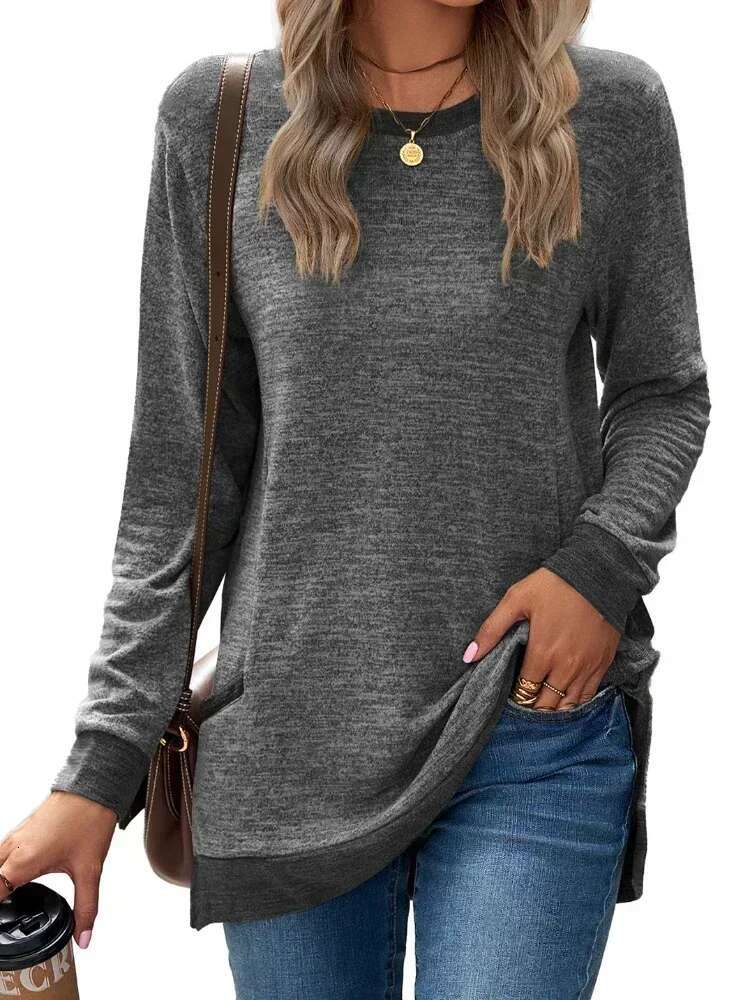 Women's Long Sleeved Designer T-shirt With Solid Color Pockets Lightweight Sportswear Casual T-shirt