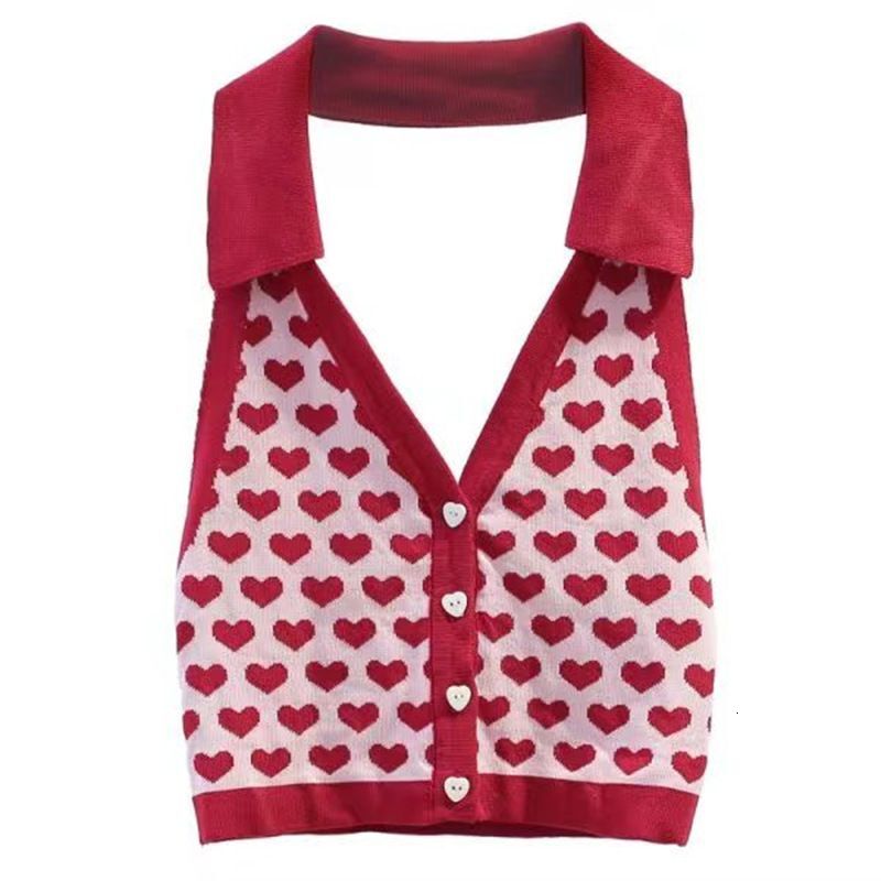 Women's Clothing Retro Holiday Style Love Print Halter Neck Camisole Versatile Slim Hot Girl Top