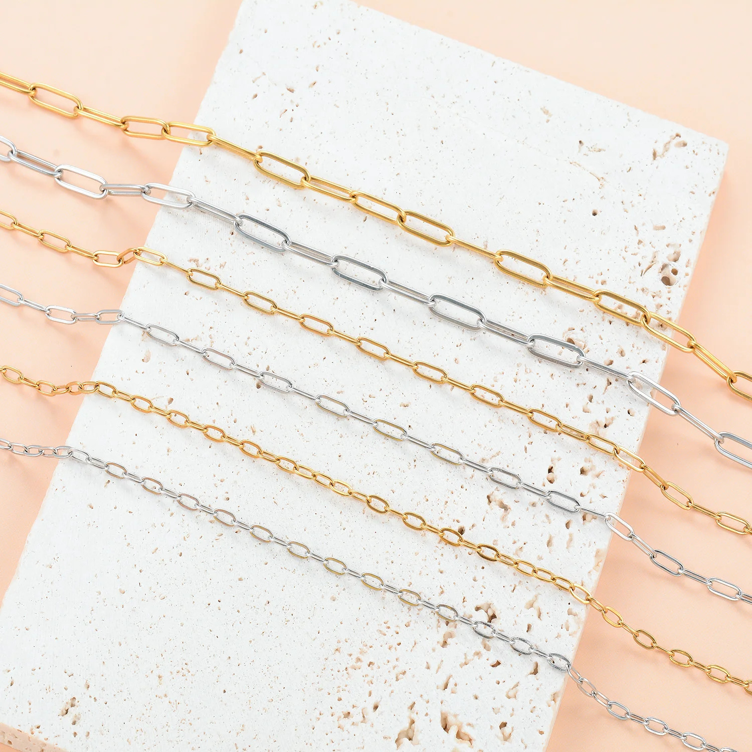 25274mm Paper Clip Chain Stainless Steel Necklace No Fade Link 18K Gold Plated Jewelry Accessorie 250114