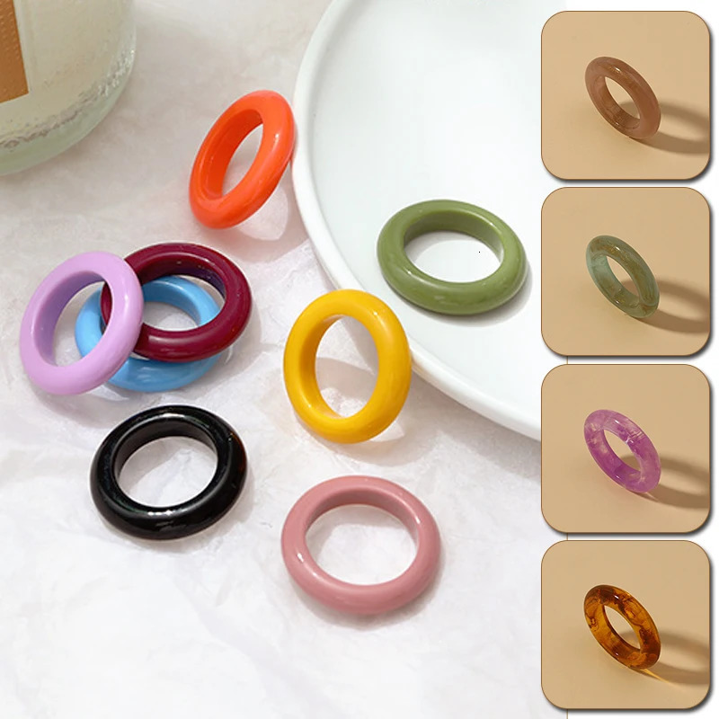 Natural Agate Ring Vintage Colorful Round Rings for Women Men Green Red Stone Finger Simple Unisex Jewelry Gift 250110