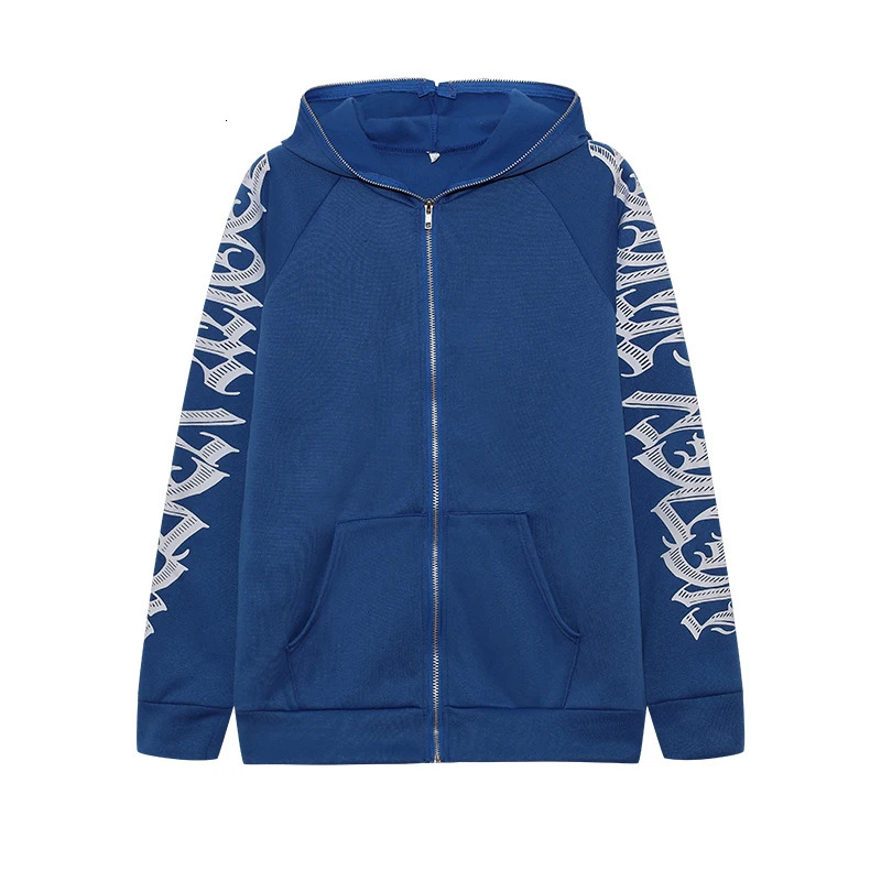 Fashion Trend Monochrome Printed Punk Cool Hoodie Zipper Long Sleeve Sweater 250108