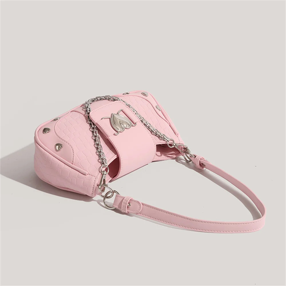 Trend Pink Shoulder Bags Women Y2K Armpit Bag PU Underarm Bag Solid Color Messenger Bag Purse Hobos Handbags 250110